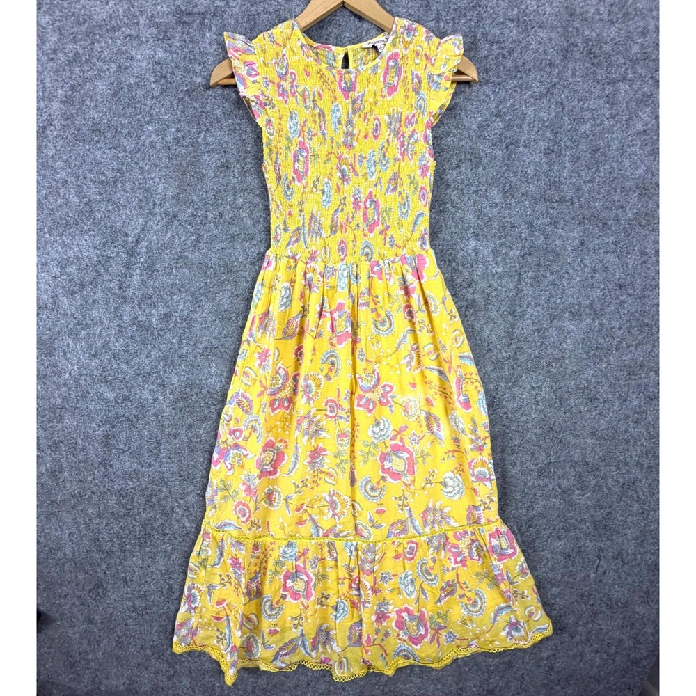 Nanette Lepore Smocked Dress Womens 4 Yellow Floral Cottagecore Boho Midi